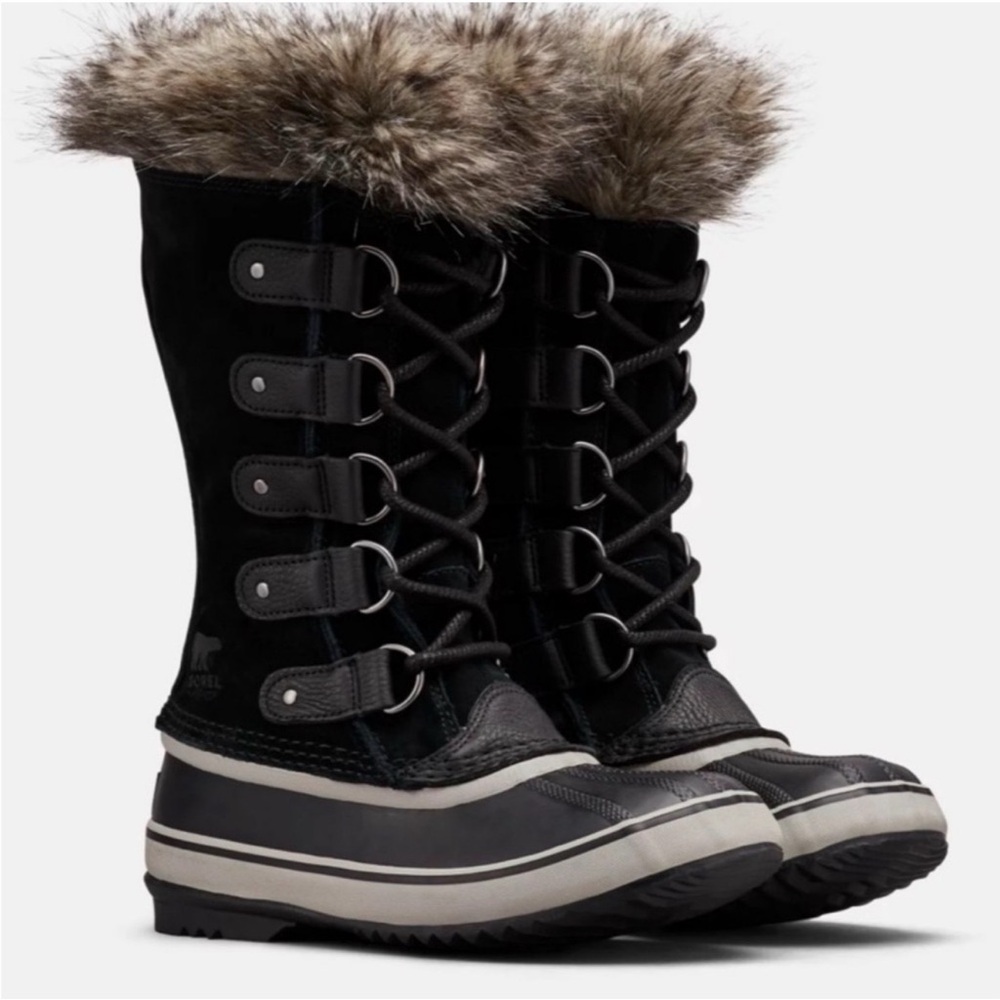 Sorel Joan Of Arctic “Black Quarry” Winter Boots with Faux Fur Trim PRISTINE!